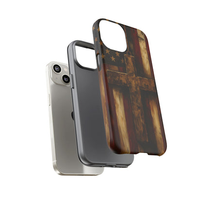 Forged in Faith Phone Case - Rustic Gold Cross &amp; American Flag | Patriotic Christian Case for iPhone, Samsung &amp; Pixel