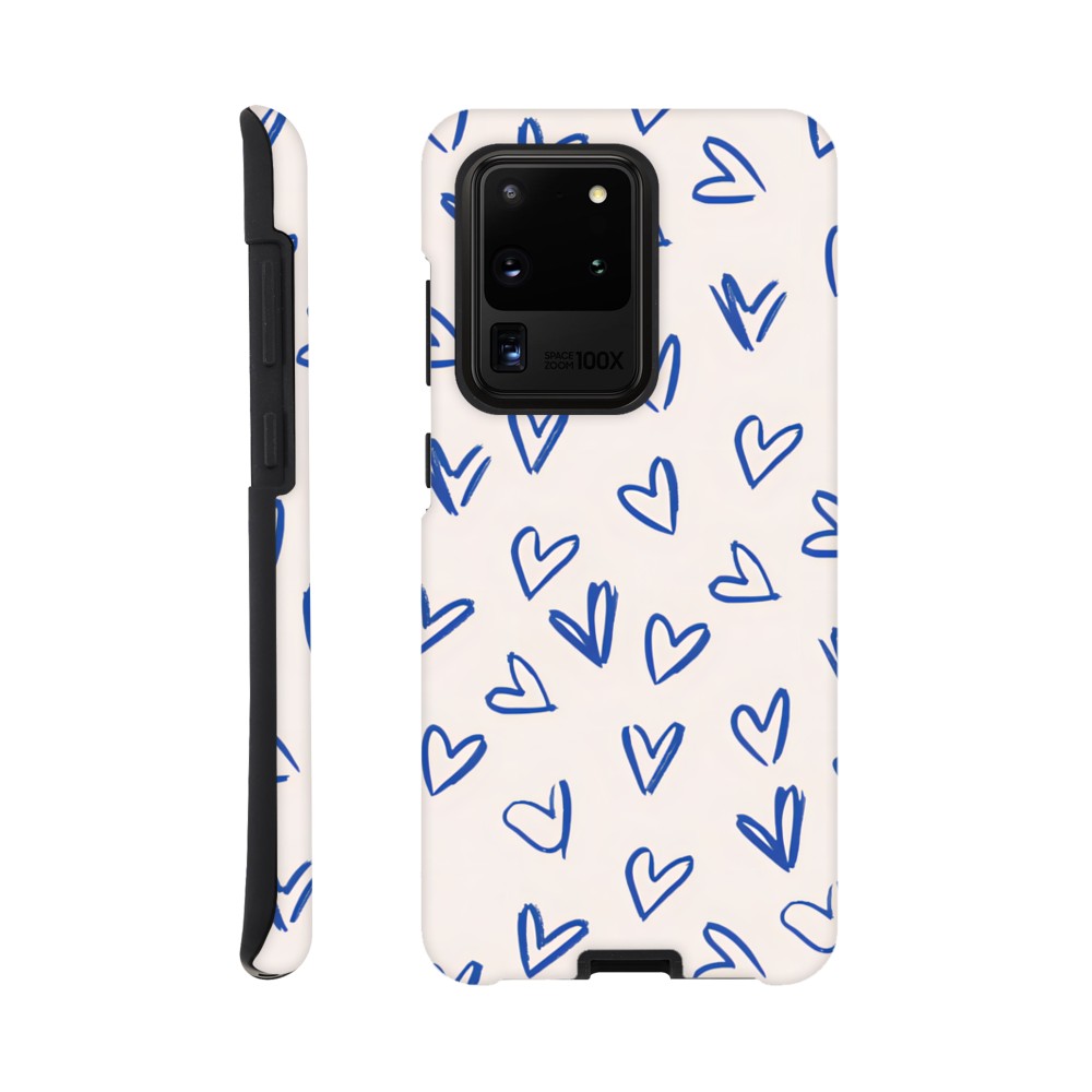 Blue Hearts Phone Case - Cute Minimalist Pattern for iPhone &amp; Samsung | Romantic Design Protection Galaxy S20 Ultra