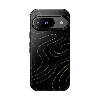 Noir Topograph - Black Minimalist Line Art Phone Case Google Pixel 9 Glossy