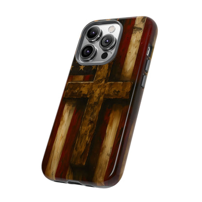 Forged in Faith Phone Case - Rustic Gold Cross &amp; American Flag | Patriotic Christian Case for iPhone, Samsung &amp; Pixel