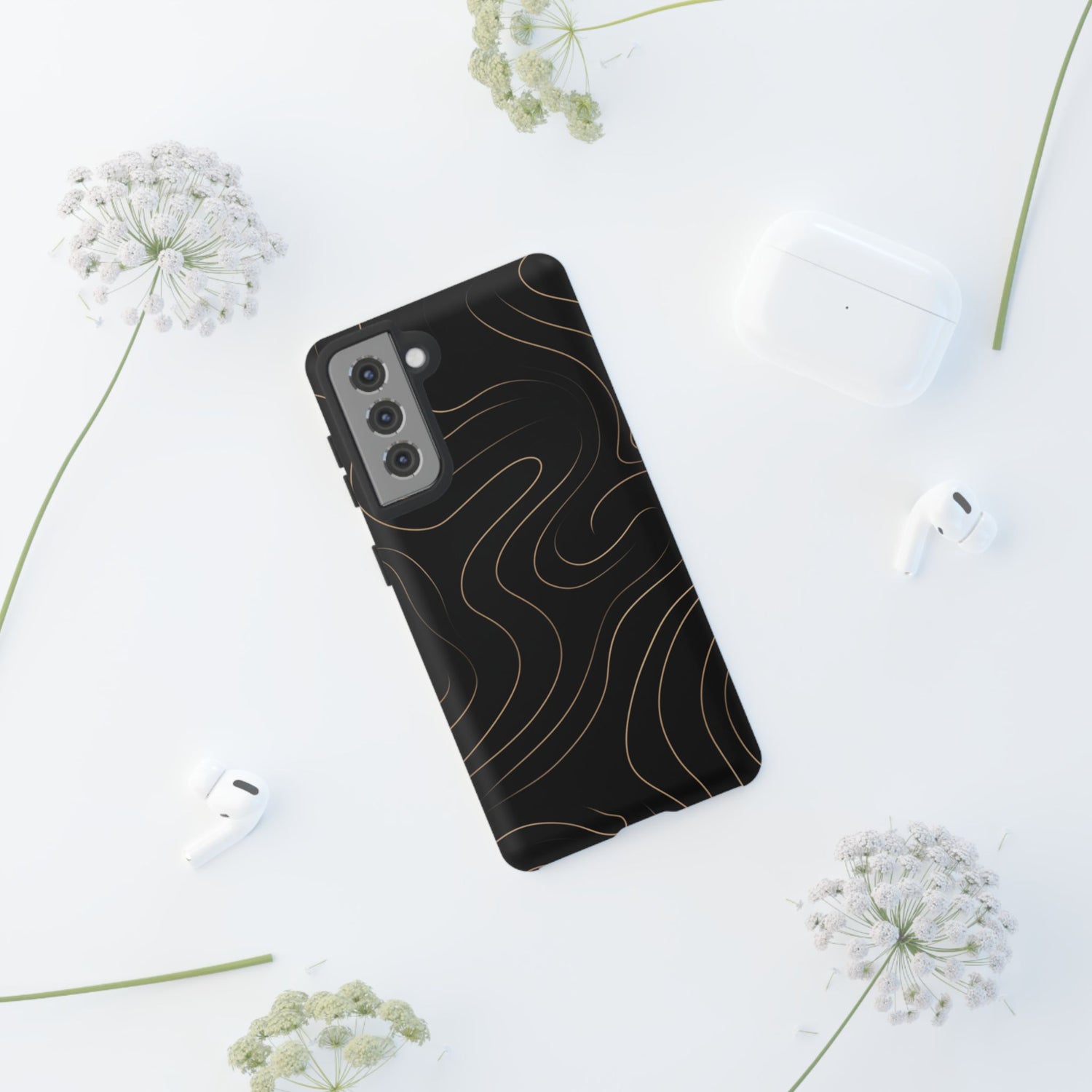 Noir Topograph - Black Minimalist Line Art Phone Case