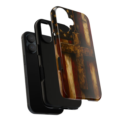 Forged in Faith Phone Case - Rustic Gold Cross &amp; American Flag | Patriotic Christian Case for iPhone, Samsung &amp; Pixel