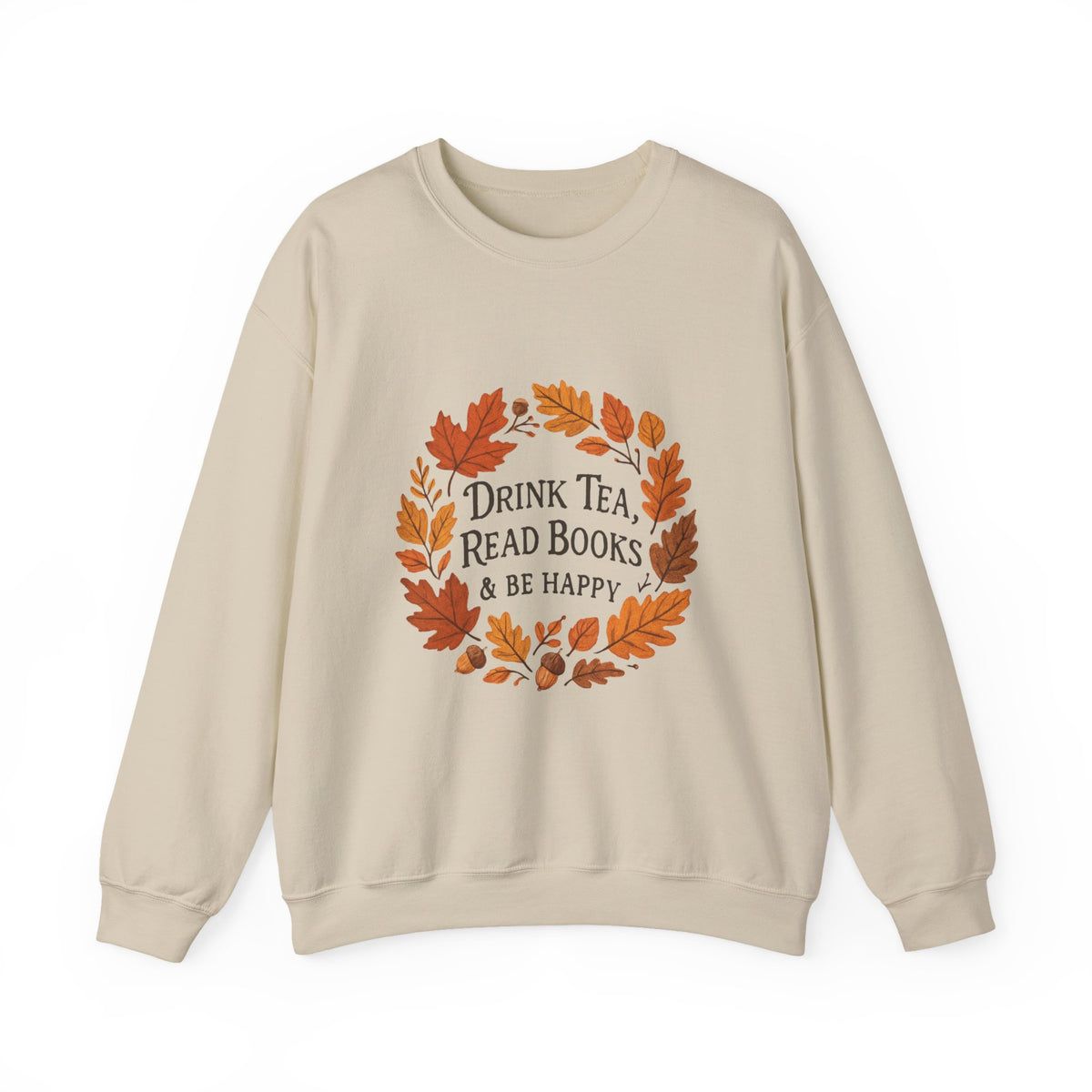 Cozy Book Lover Crewneck Sweatshirt - Fall Fashion Tea &amp; Books Apparel | Gift for Readers Sand