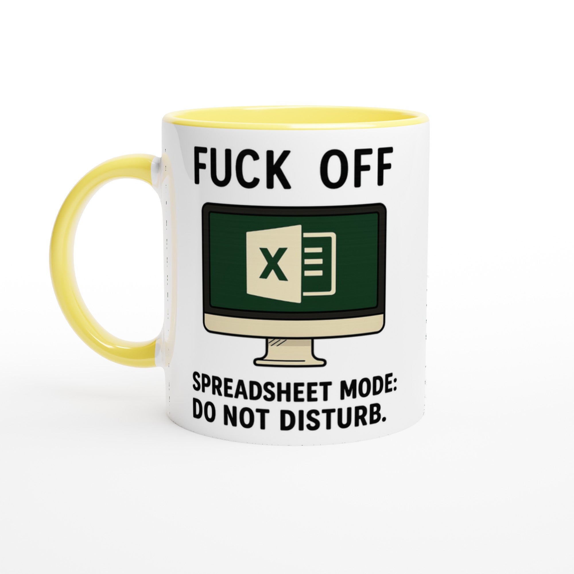 F*ck Off - Spreadsheet Mode: Do Not Disturb Mug, Excel Spreadsheet Gift, Office Humor, 11oz, Funny Accountant, PMO, Data Analyst Coffee Cup Ceramic Yellow