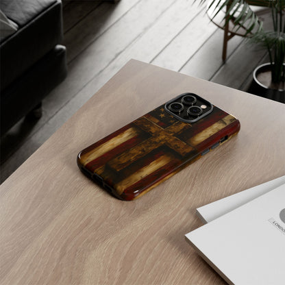 Forged in Faith Phone Case - Rustic Gold Cross &amp; American Flag | Patriotic Christian Case for iPhone, Samsung &amp; Pixel