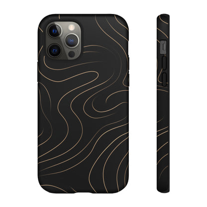 Noir Topograph - Black Minimalist Line Art Phone Case iPhone 12 Pro Matte