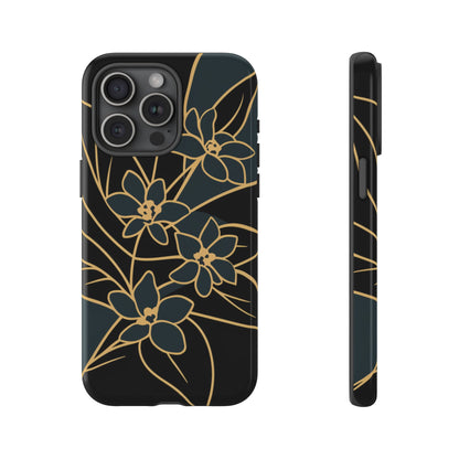 Golden Bloom - Elegant Floral Line Art Phone Case iPhone 15 Pro Max Glossy