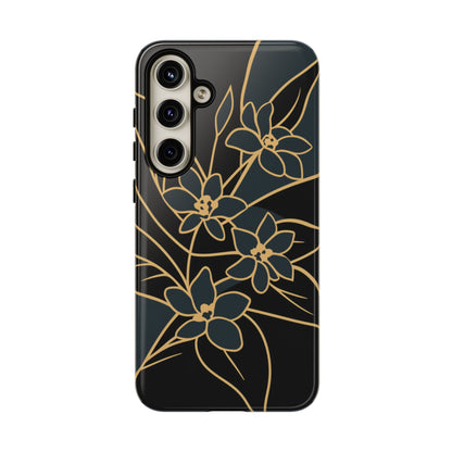 Golden Bloom - Elegant Floral Line Art Phone Case Samsung Galaxy S24 Plus Glossy