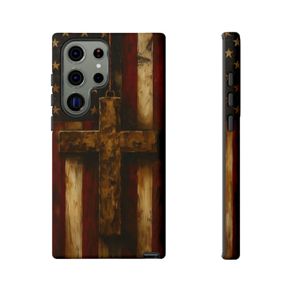 Forged in Faith Phone Case - Rustic Gold Cross &amp; American Flag | Patriotic Christian Case for iPhone, Samsung &amp; Pixel Samsung Galaxy S23 Ultra Matte