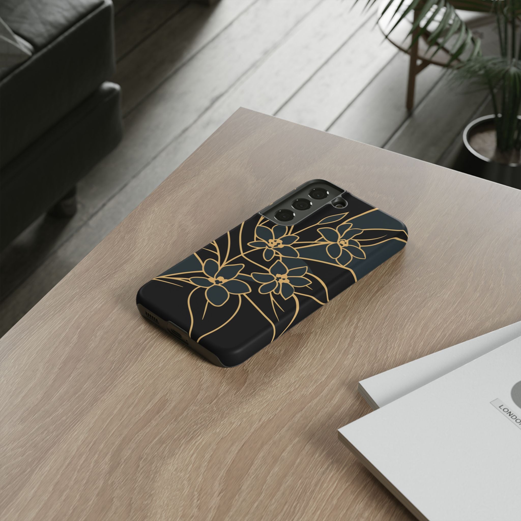Golden Bloom - Elegant Floral Line Art Phone Case