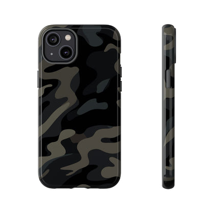 Black Camouflage Phone Case for iPhone, Samsung and Google Pixel iPhone 14 Plus Glossy