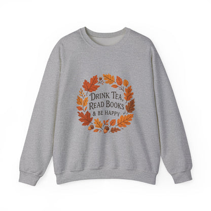 Cozy Book Lover Crewneck Sweatshirt - Fall Fashion Tea &amp; Books Apparel | Gift for Readers Sport Grey