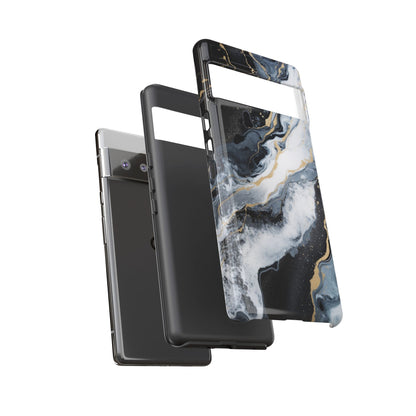 Celestial Marble Phone Case - Black &amp; Gold Swirl Design