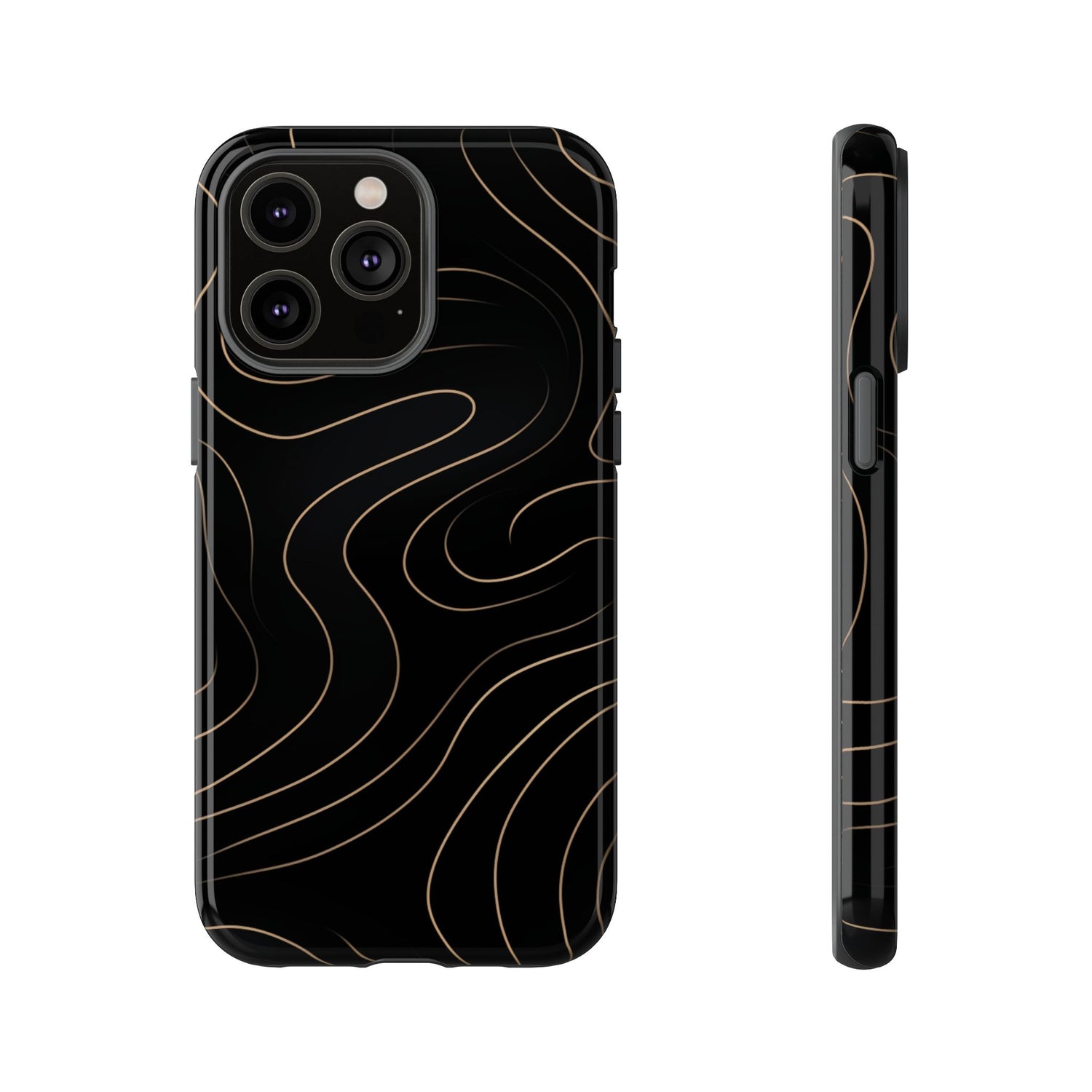 Noir Topograph - Black Minimalist Line Art Phone Case iPhone 14 Pro Max Glossy