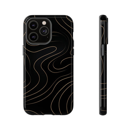 Noir Topograph - Black Minimalist Line Art Phone Case iPhone 14 Pro Max Glossy