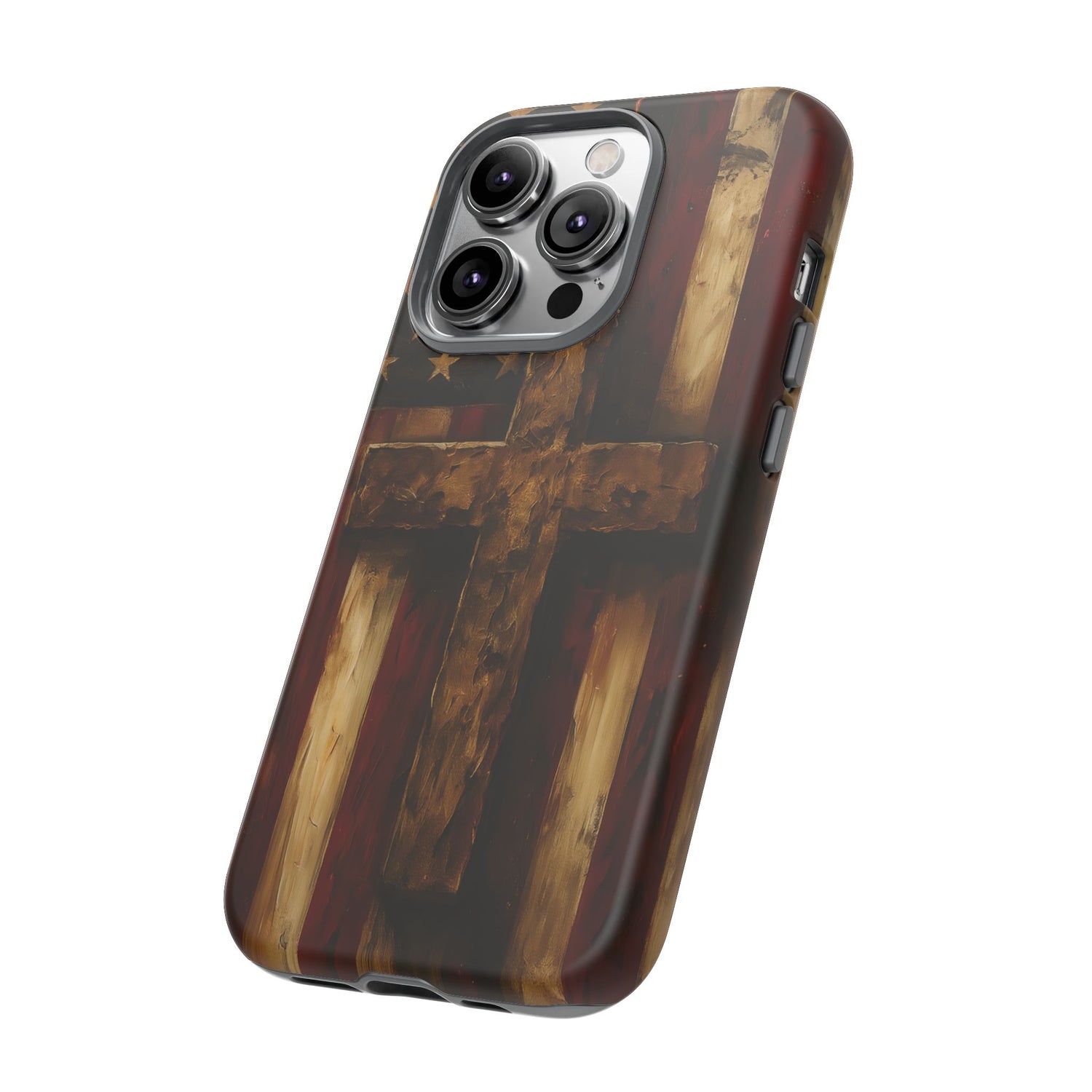 Forged in Faith Phone Case - Rustic Gold Cross &amp; American Flag | Patriotic Christian Case for iPhone, Samsung &amp; Pixel