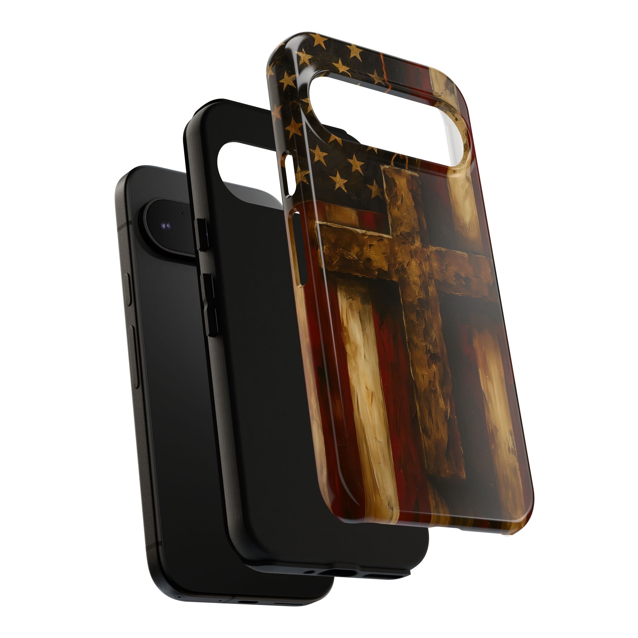 Forged in Faith Phone Case - Rustic Gold Cross &amp; American Flag | Patriotic Christian Case for iPhone, Samsung &amp; Pixel