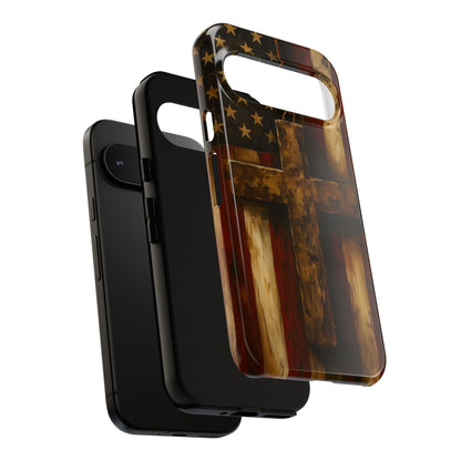 Forged in Faith Phone Case - Rustic Gold Cross &amp; American Flag | Patriotic Christian Case for iPhone, Samsung &amp; Pixel