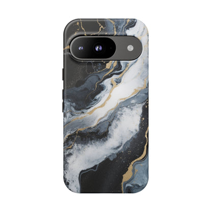 Celestial Marble Phone Case - Black &amp; Gold Swirl Design Google Pixel 9 Matte