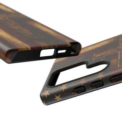 Forged in Faith Phone Case - Rustic Gold Cross &amp; American Flag | Patriotic Christian Case for iPhone, Samsung &amp; Pixel