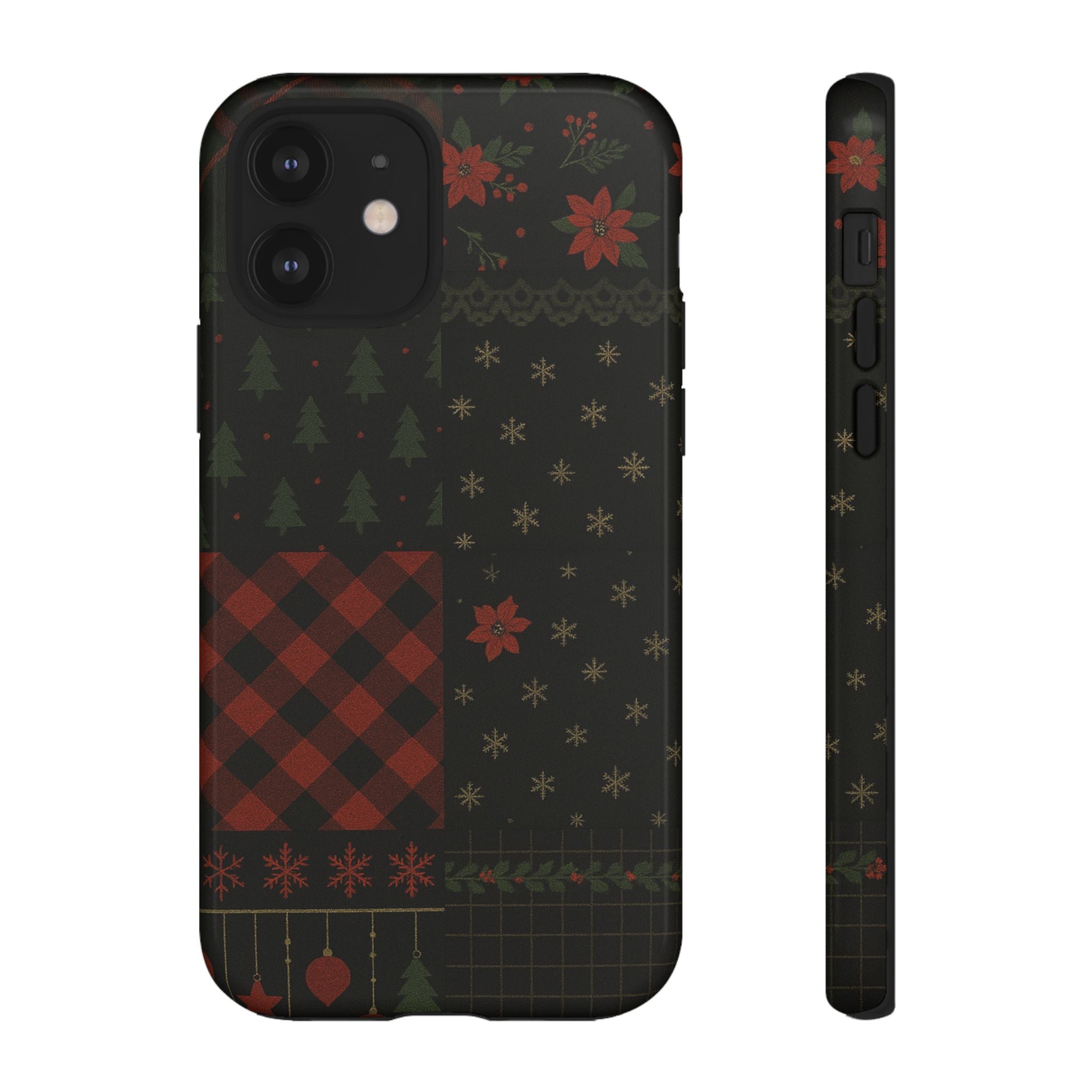 Black Festive Phone Case - Christmas Phone Cover - Tough Design iPhone 12 Glossy