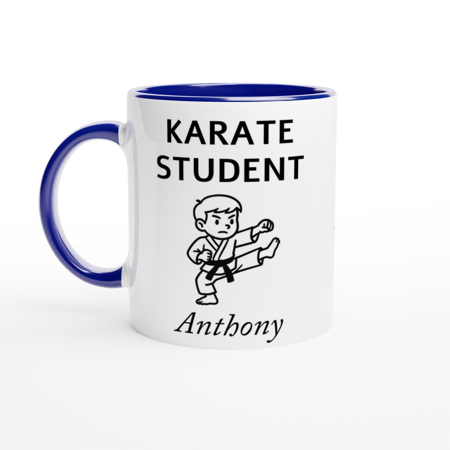 Personalized Karate Student Mug - Custom Name Coffee Cup - Perfect Gift for Karate Enthusiasts Ceramic Blue