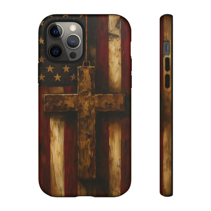 Forged in Faith Phone Case - Rustic Gold Cross &amp; American Flag | Patriotic Christian Case for iPhone, Samsung &amp; Pixel iPhone 12 Pro Matte