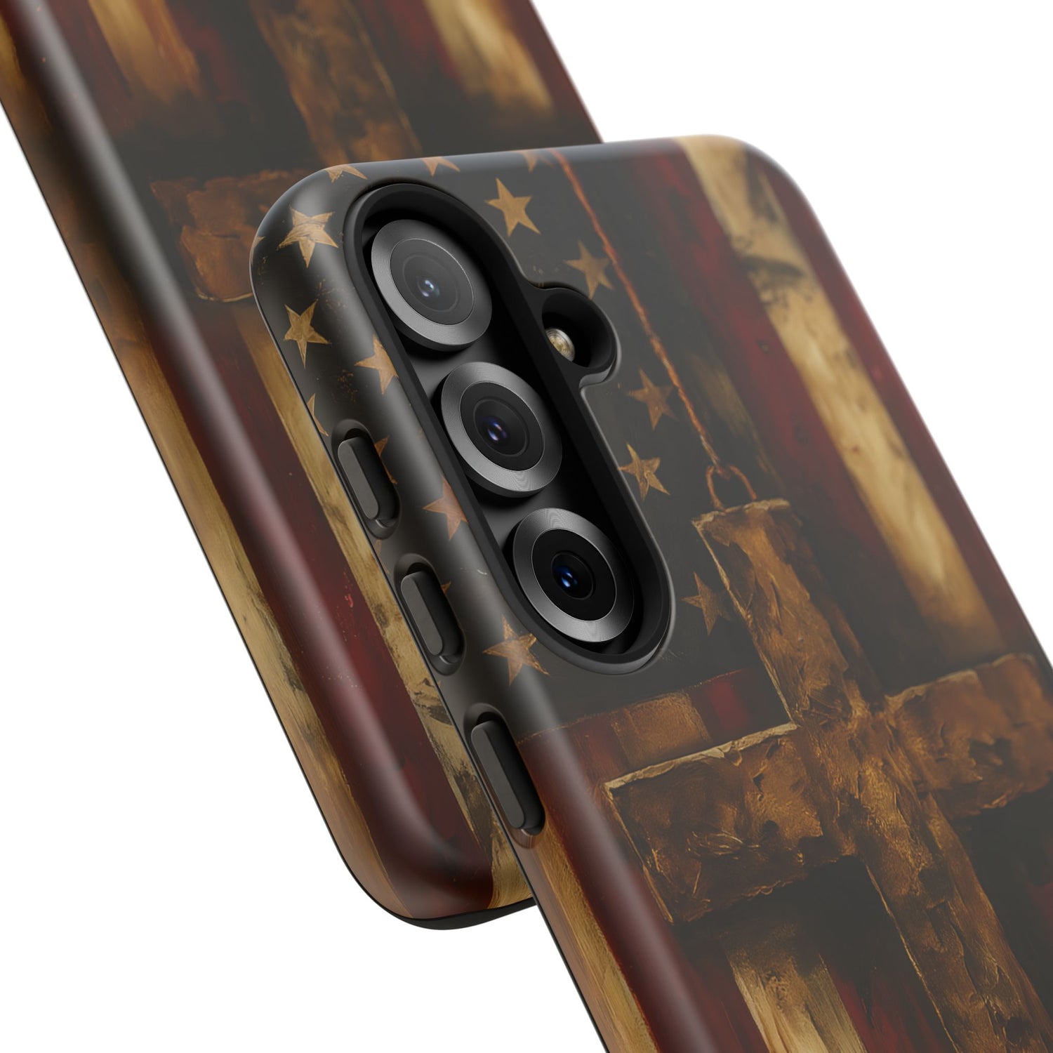 Forged in Faith Phone Case - Rustic Gold Cross &amp; American Flag | Patriotic Christian Case for iPhone, Samsung &amp; Pixel