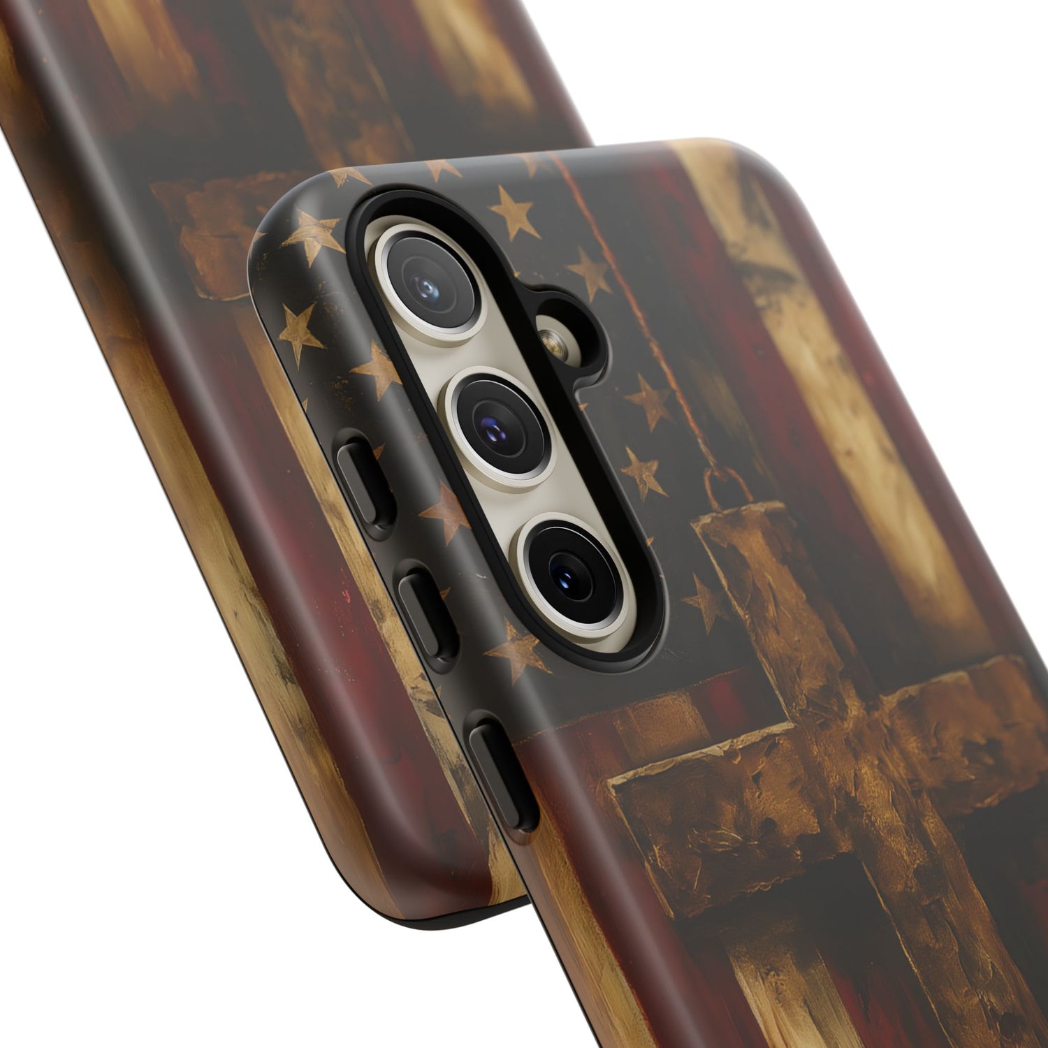 Forged in Faith Phone Case - Rustic Gold Cross &amp; American Flag | Patriotic Christian Case for iPhone, Samsung &amp; Pixel