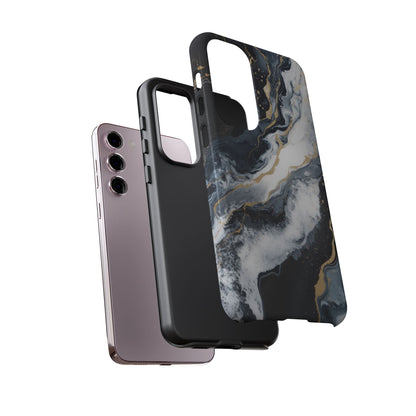 Celestial Marble Phone Case - Black &amp; Gold Swirl Design
