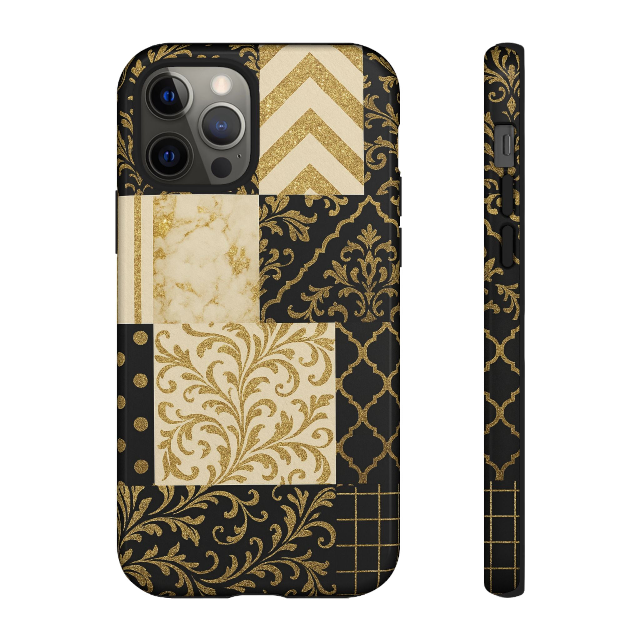 Phone Case, Luxury Black and Gold Festive Design for Christmas Gift, Holiday Decor, Tough Cases, Winter Celebration, Elegant iPhone Cover iPhone 12 Pro Glossy