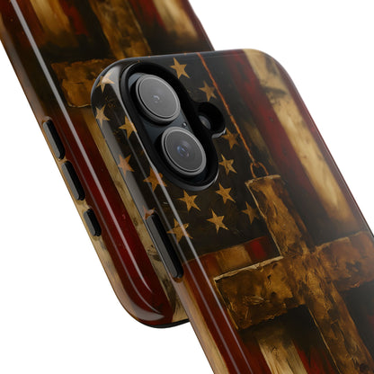 Forged in Faith Phone Case - Rustic Gold Cross &amp; American Flag | Patriotic Christian Case for iPhone, Samsung &amp; Pixel