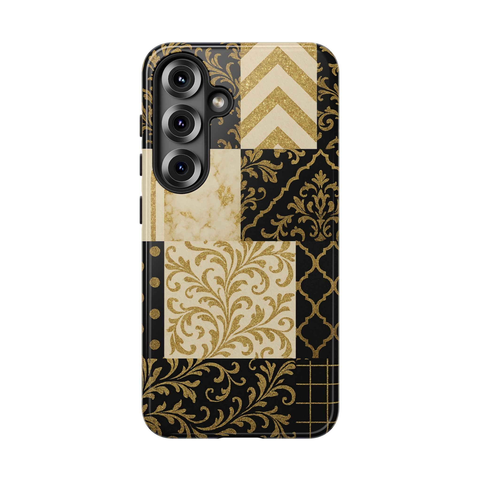Phone Case, Luxury Black and Gold Festive Design for Christmas Gift, Holiday Decor, Tough Cases, Winter Celebration, Elegant iPhone Cover Samsung Galaxy S25 Glossy