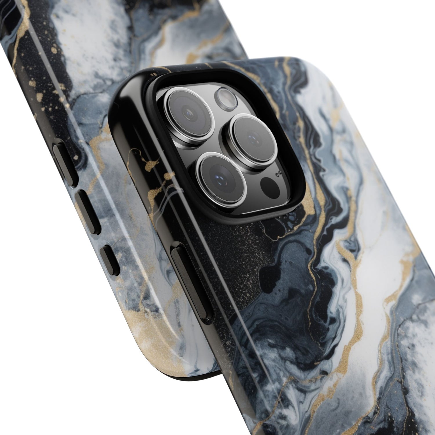 Celestial Marble Phone Case - Black &amp; Gold Swirl Design