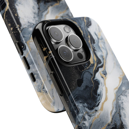Celestial Marble Phone Case - Black &amp; Gold Swirl Design