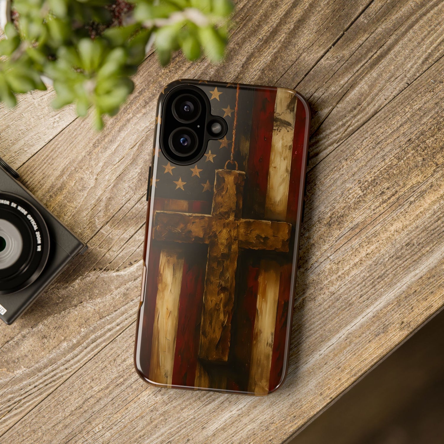 Forged in Faith Phone Case - Rustic Gold Cross &amp; American Flag | Patriotic Christian Case for iPhone, Samsung &amp; Pixel