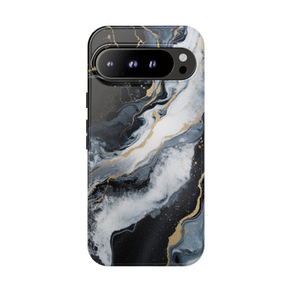 Celestial Marble Phone Case - Black &amp; Gold Swirl Design Google Pixel 9 Pro XL Glossy