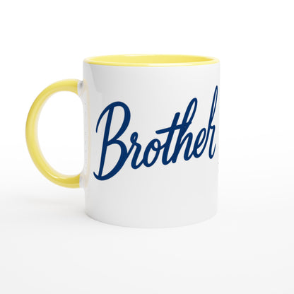 Brother Mug - Blue Brush Script Mug with Heart – Blue Calligraphy 11oz Coffee Cup – Gift for Brother, Birthday or Everyday Surprise Ceramic Yellow
