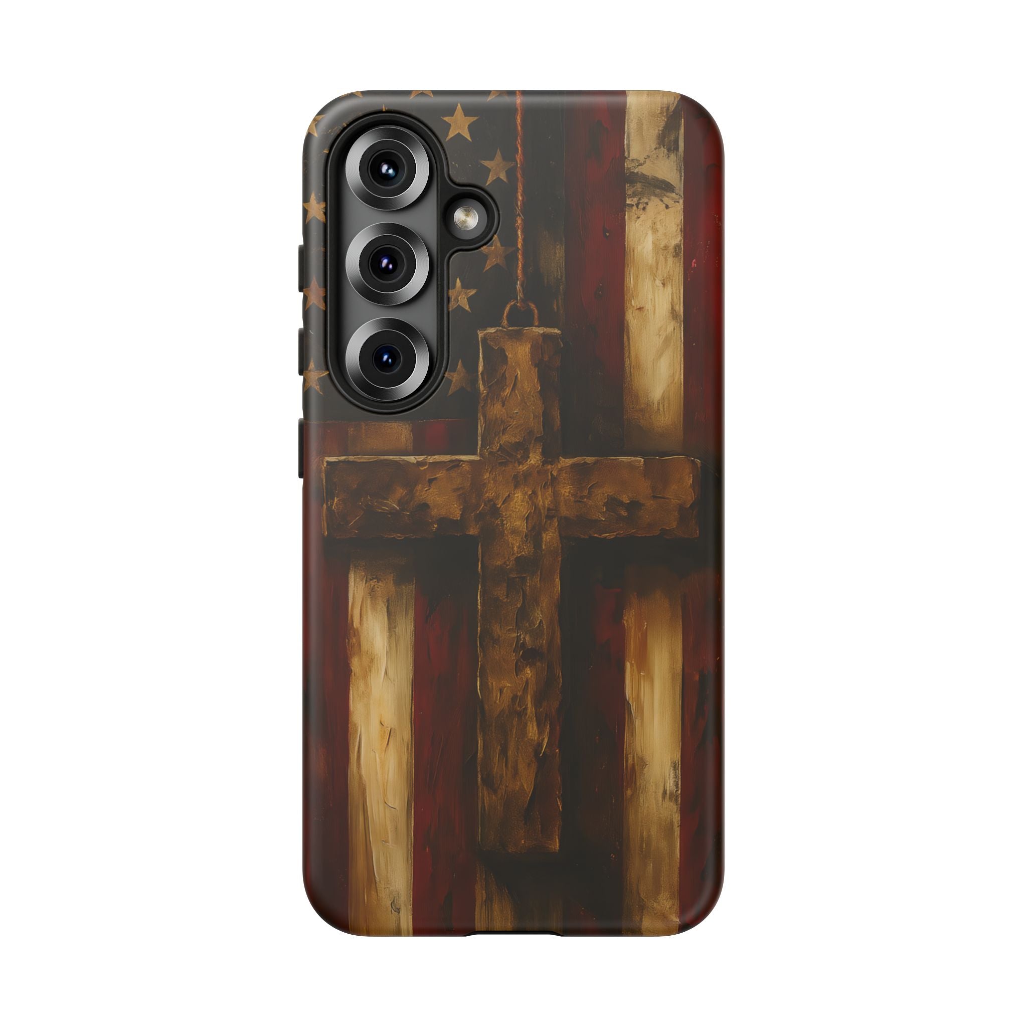Forged in Faith Phone Case - Rustic Gold Cross &amp; American Flag | Patriotic Christian Case for iPhone, Samsung &amp; Pixel Samsung Galaxy S25 Matte
