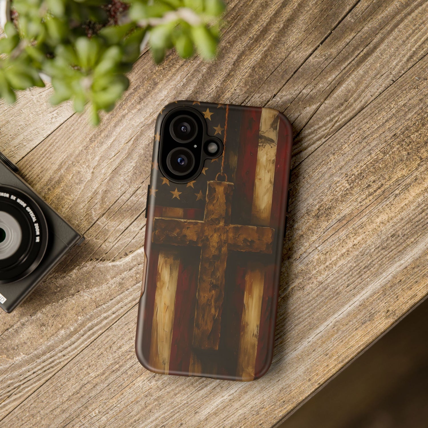 Forged in Faith Phone Case - Rustic Gold Cross &amp; American Flag | Patriotic Christian Case for iPhone, Samsung &amp; Pixel