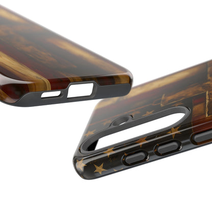 Forged in Faith Phone Case - Rustic Gold Cross &amp; American Flag | Patriotic Christian Case for iPhone, Samsung &amp; Pixel