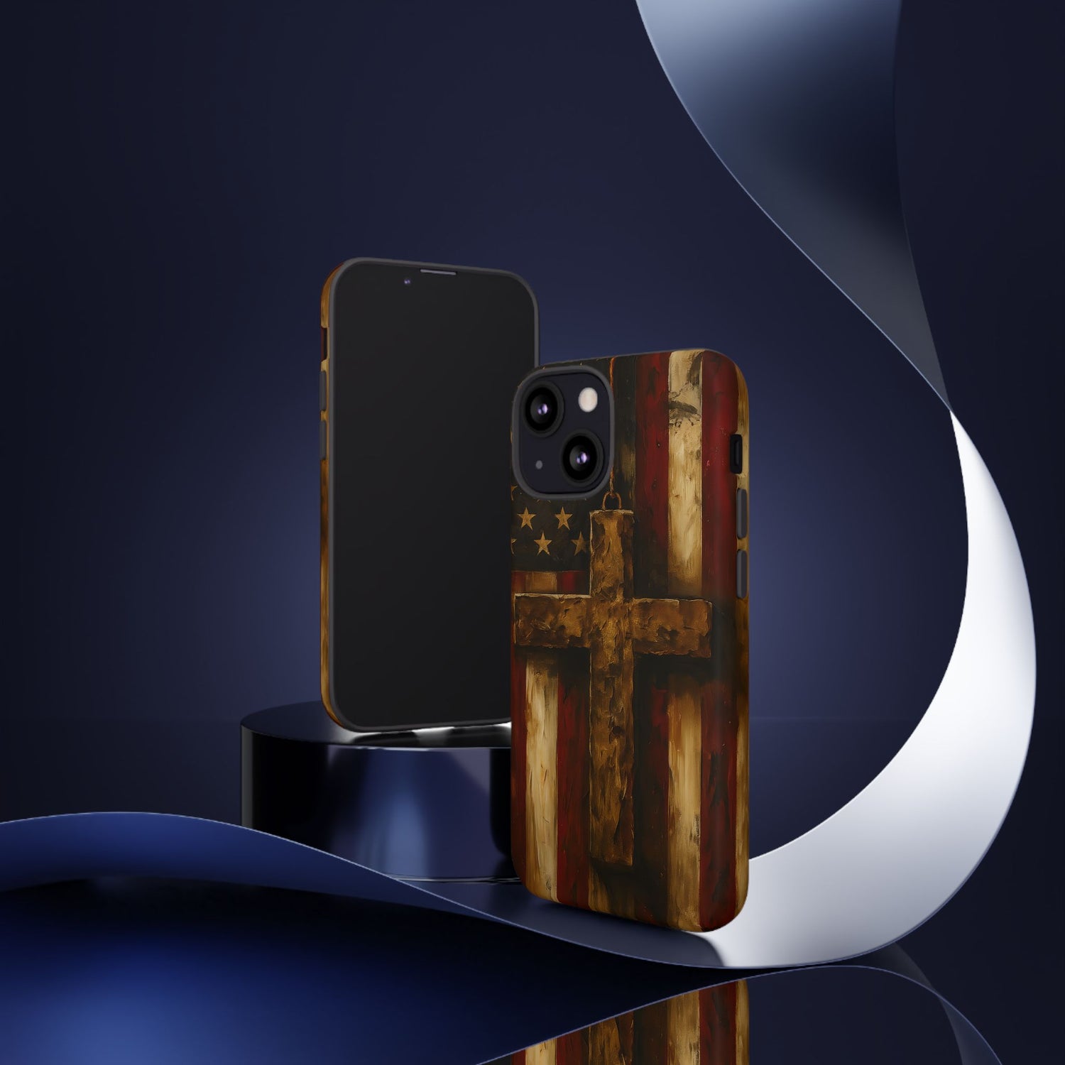 Forged in Faith Phone Case - Rustic Gold Cross &amp; American Flag | Patriotic Christian Case for iPhone, Samsung &amp; Pixel