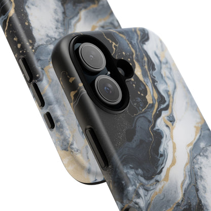 Celestial Marble Phone Case - Black &amp; Gold Swirl Design