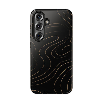 Noir Topograph - Black Minimalist Line Art Phone Case Samsung Galaxy S25 Glossy