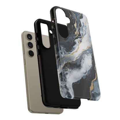 Celestial Marble Phone Case - Black &amp; Gold Swirl Design