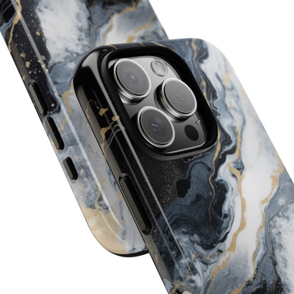Celestial Marble Phone Case - Black &amp; Gold Swirl Design