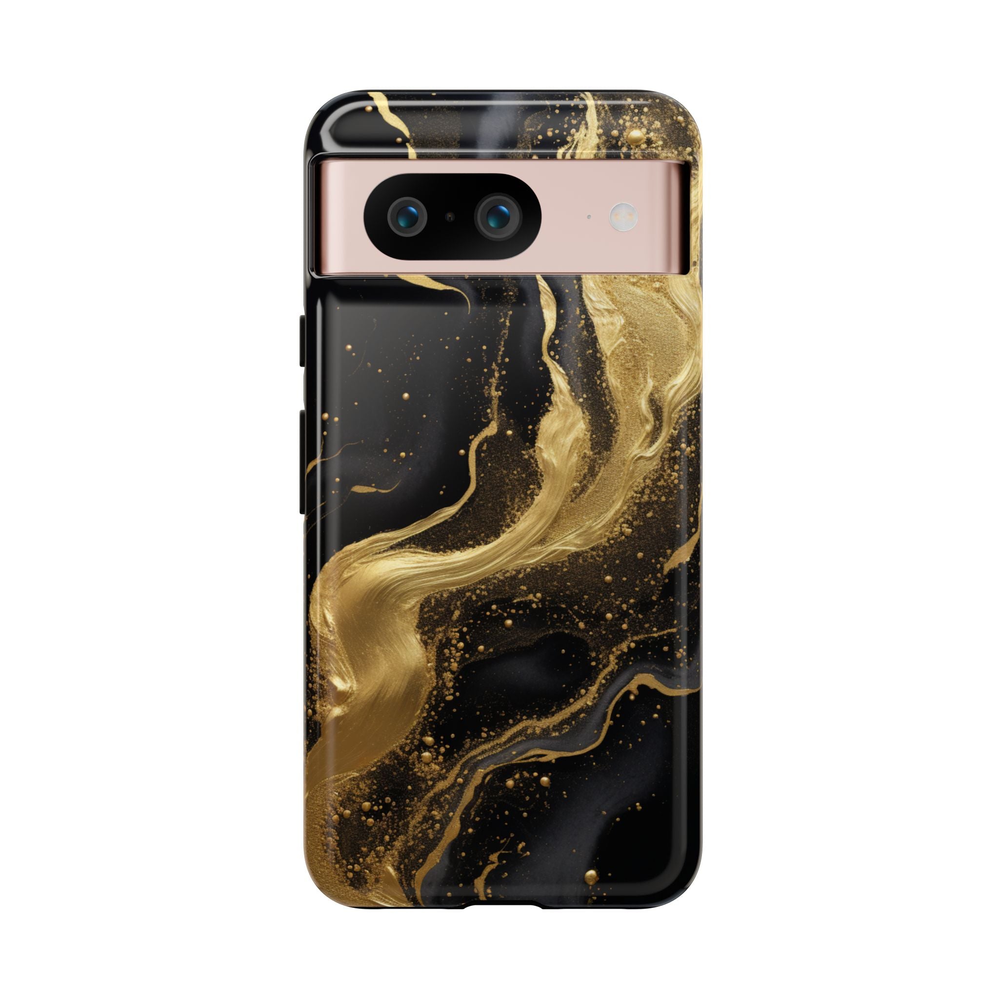 Golden Flow - Black &amp; Gold Marble Luxe Phone Case Google Pixel 8 Glossy