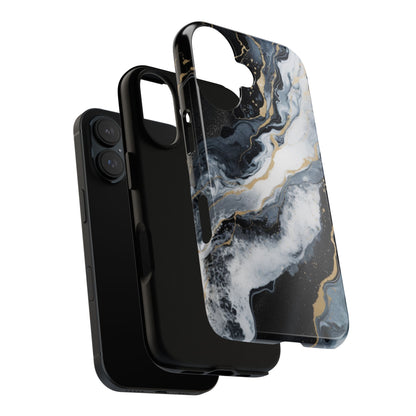 Celestial Marble Phone Case - Black &amp; Gold Swirl Design