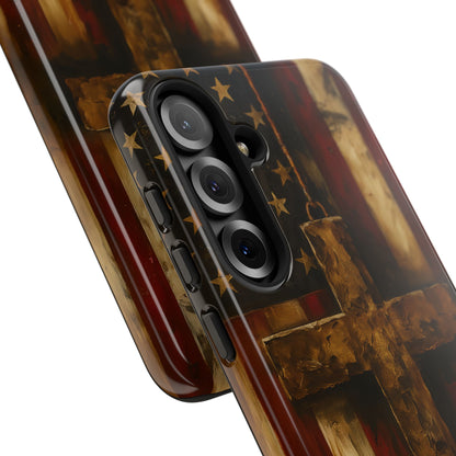 Forged in Faith Phone Case - Rustic Gold Cross &amp; American Flag | Patriotic Christian Case for iPhone, Samsung &amp; Pixel