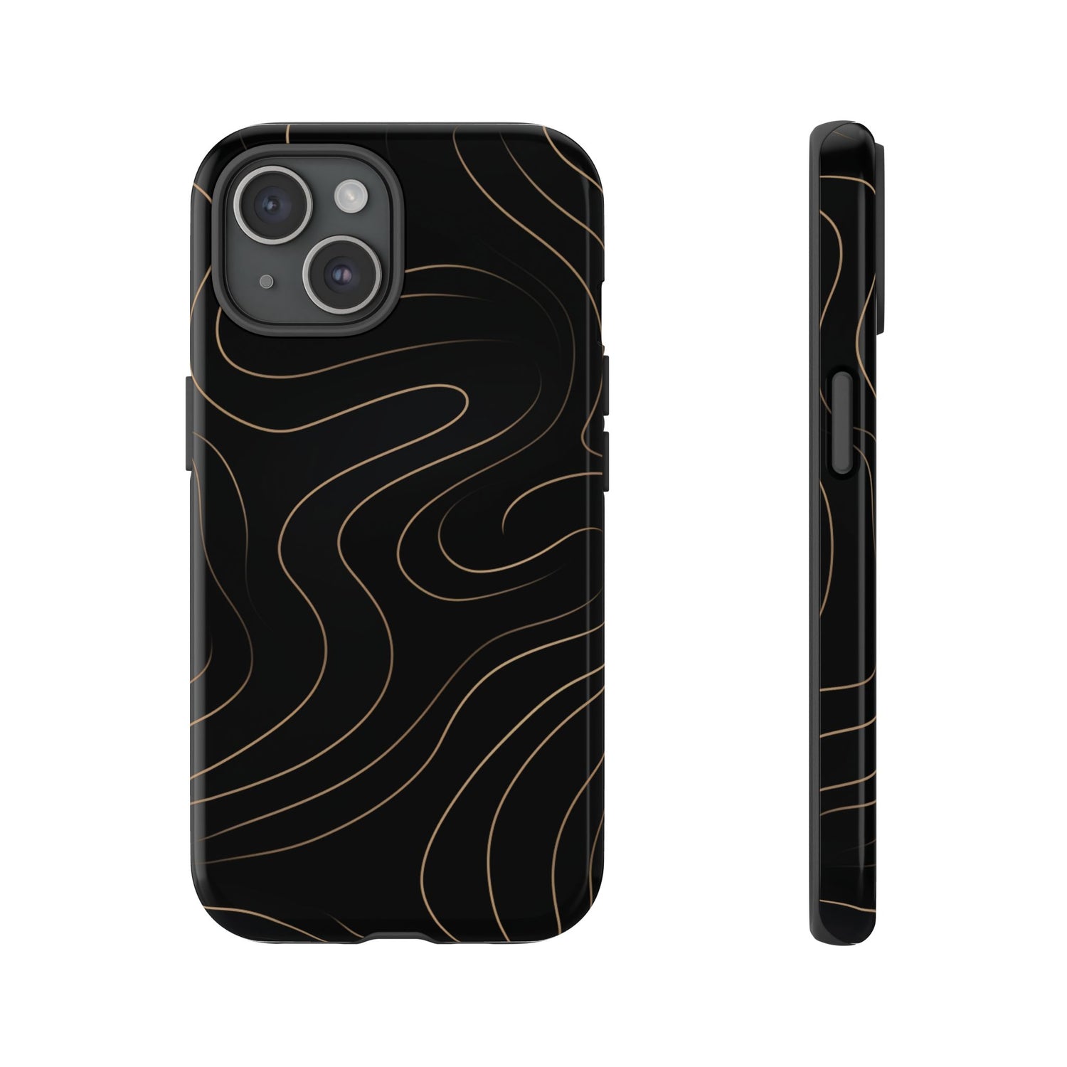 Noir Topograph - Black Minimalist Line Art Phone Case iPhone 15 Glossy